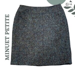 Minuet Petite Tweed Wool Skirt – UK Size 12 / Euro 38 / US 8 Blue Green Boucle